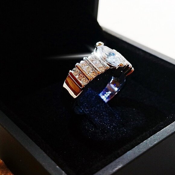 Jewelry - 925 Sterling Silver AAA Grade Rice Cut Cubic Zirconia Engagement Wedding Ring